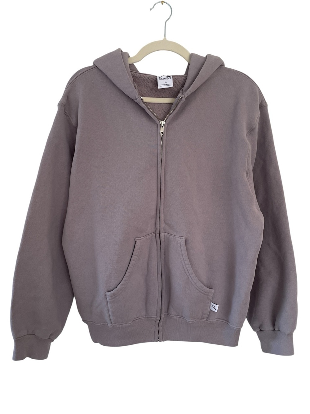 New Akimbo Zip Up Hoodie Sweatshirt  100% Cotton Lavender Fleece Baggy Alloy L